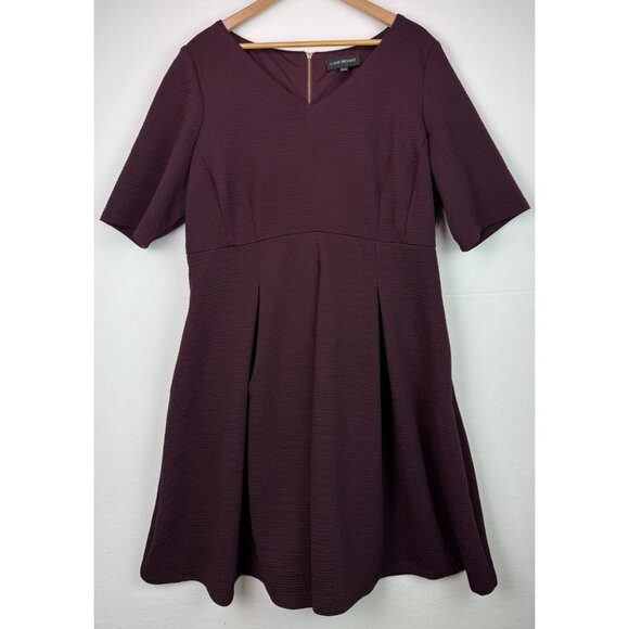 Lane Bryant Fit & Flare V-Neck Dress Knee Length Textured Pleats Purple Sz 18/20 - Picture 1 of 8